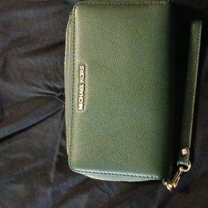 Hunter Green Michael Kors Double zippered Wallet with gold hardware. Never used.